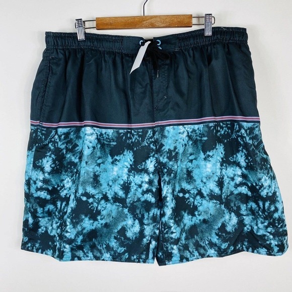 Burnside Size XL Quick Dry E-Board Swim Trunks With 8" Inseam Black Blue - Picture 2 of 4